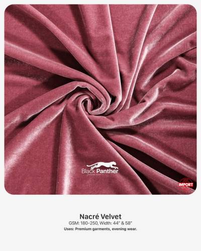 Imported Nacré Velvet Fabric 180-250 GSM | 44” & 58” Width | Premium Garments & Evening Wear in Surat